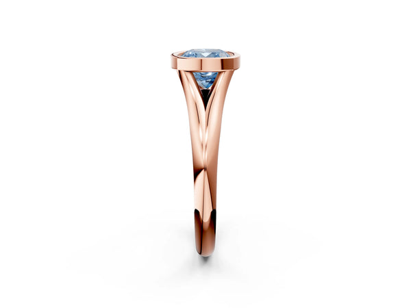 Rose gold Bezel Set Fancy Blue Cushion  Solitaire Diamond Ring with Smooth Band