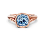Rose gold Bezel Set Fancy Blue Cushion  Solitaire Diamond Ring with Smooth Band