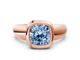 Rose gold Bezel Set Fancy Blue Cushion  Solitaire Ring with Wide Band 1