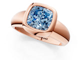 Rose gold Bezel Set Fancy Blue Cushion  Solitaire Ring with Wide Band 2