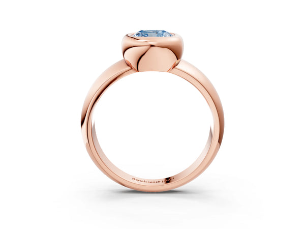 Rose gold Bezel Set Fancy Blue Cushion  Solitaire Ring with Wide Band