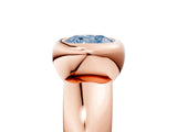 Rose gold Bezel Set Fancy Blue Cushion  Solitaire Ring with Wide Band