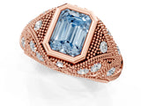 Rose gold Bezel Set Fancy Blue Emerald Cut Diamond Milgrain Band Ring_1