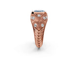 Rose gold Bezel Set Fancy Blue Emerald Cut Diamond Milgrain Band Ring_2