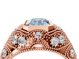 Rose gold Bezel Set Fancy Blue Emerald Cut Diamond Milgrain Band Ring_4