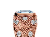 Rose gold Bezel Set Fancy Blue Emerald Cut Diamond Milgrain Band Ring_5