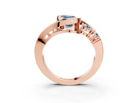 Rose gold Bezel Set Fancy Blue Emerald Cut Diamond Split Shank Ring_3