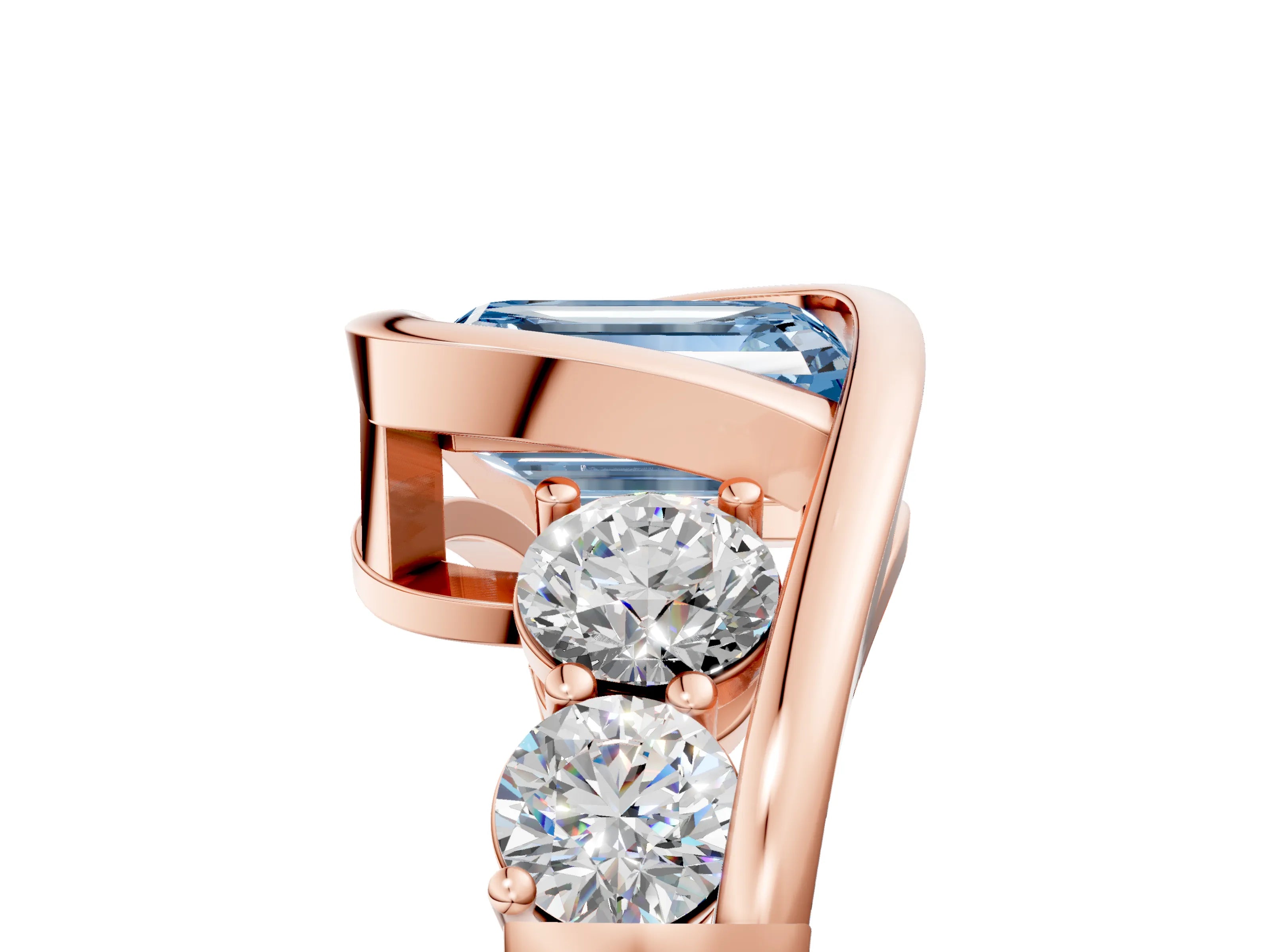 Rose gold Bezel Set Fancy Blue Emerald Cut Diamond Split Shank Ring_5