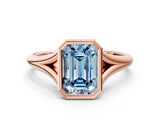 Rose gold Bezel Set Fancy Blue Emerald  Cut Solitaire Ring with Tapered Band 2