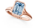 Rose gold Bezel Set Fancy Blue Emerald  Solitaire Diamond Ring with Smooth Band 1