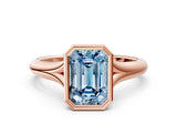 Rose gold Bezel Set Fancy Blue Emerald  Solitaire Diamond Ring with Smooth Band
