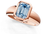 Rose gold Bezel Set Fancy Blue Emerald  Solitaire Ring with Wide Band 1