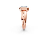 Rose gold Bezel Set Fancy Blue Emerald  Solitaire Ring with Wide Band 2