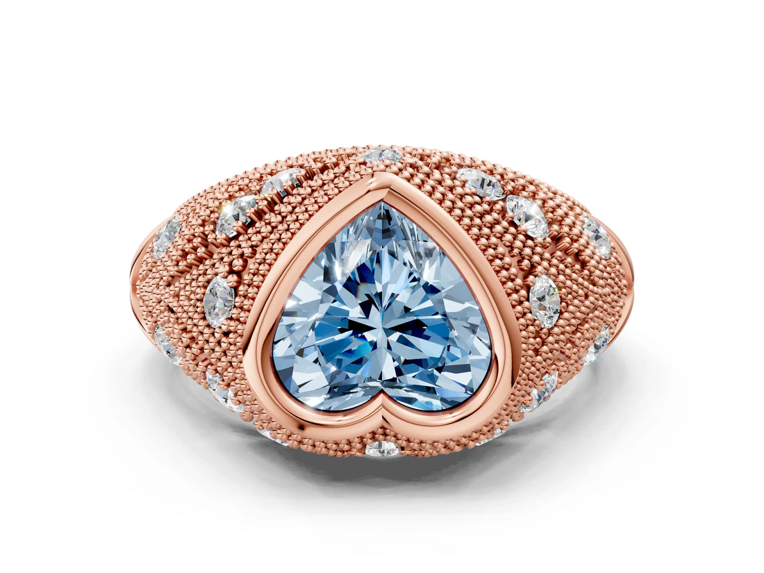 Rose gold Bezel Set Fancy Blue Heart Cut Diamond Milgrain Band Ring
