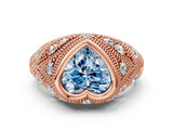 Rose gold Bezel Set Fancy Blue Heart Cut Diamond Milgrain Band Ring