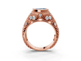Rose gold Bezel Set Fancy Blue Heart Cut Diamond Milgrain Band Ring_3