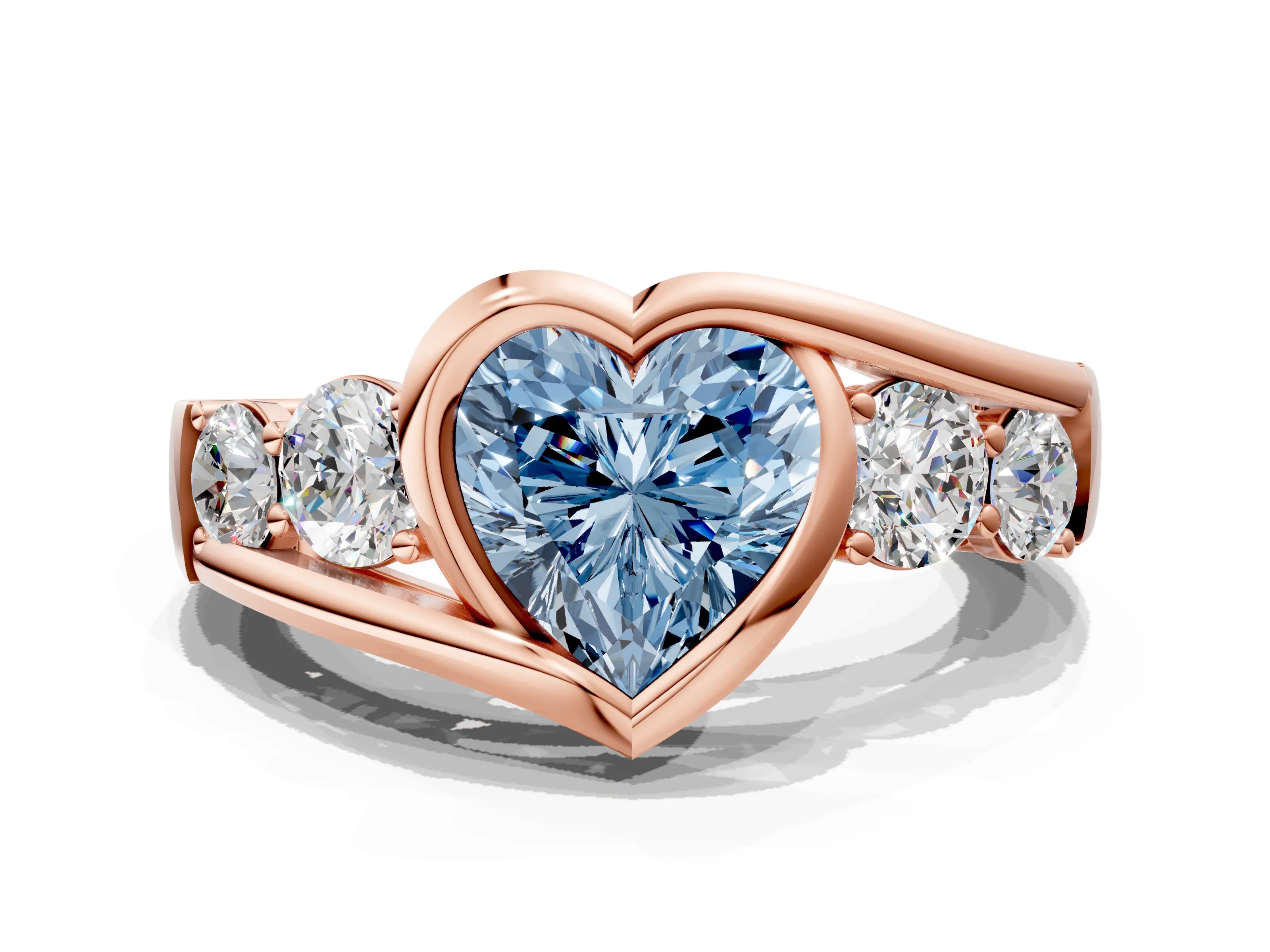 Rose gold Bezel Set Fancy Blue Heart Cut Diamond Split Shank Ring