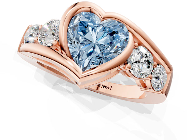Rose gold Bezel Set Fancy Blue Heart Cut Diamond Split Shank Ring