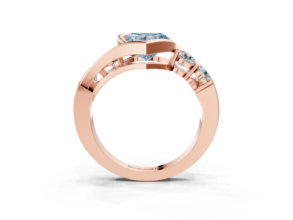 Rose gold Bezel Set Fancy Blue Heart Cut Diamond Split Shank Ring