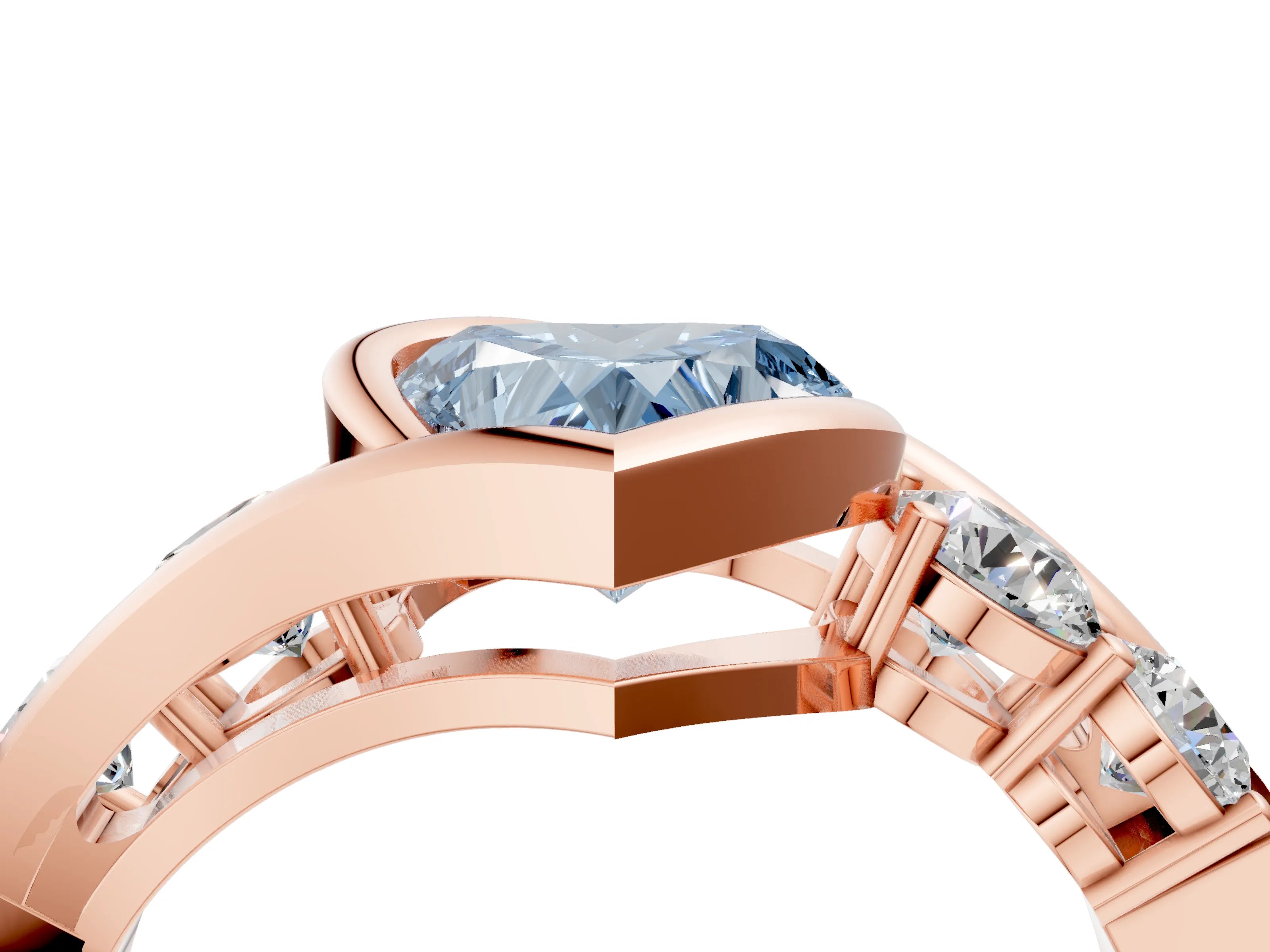 Rose gold Bezel Set Fancy Blue Heart Cut Diamond Split Shank Ring_4