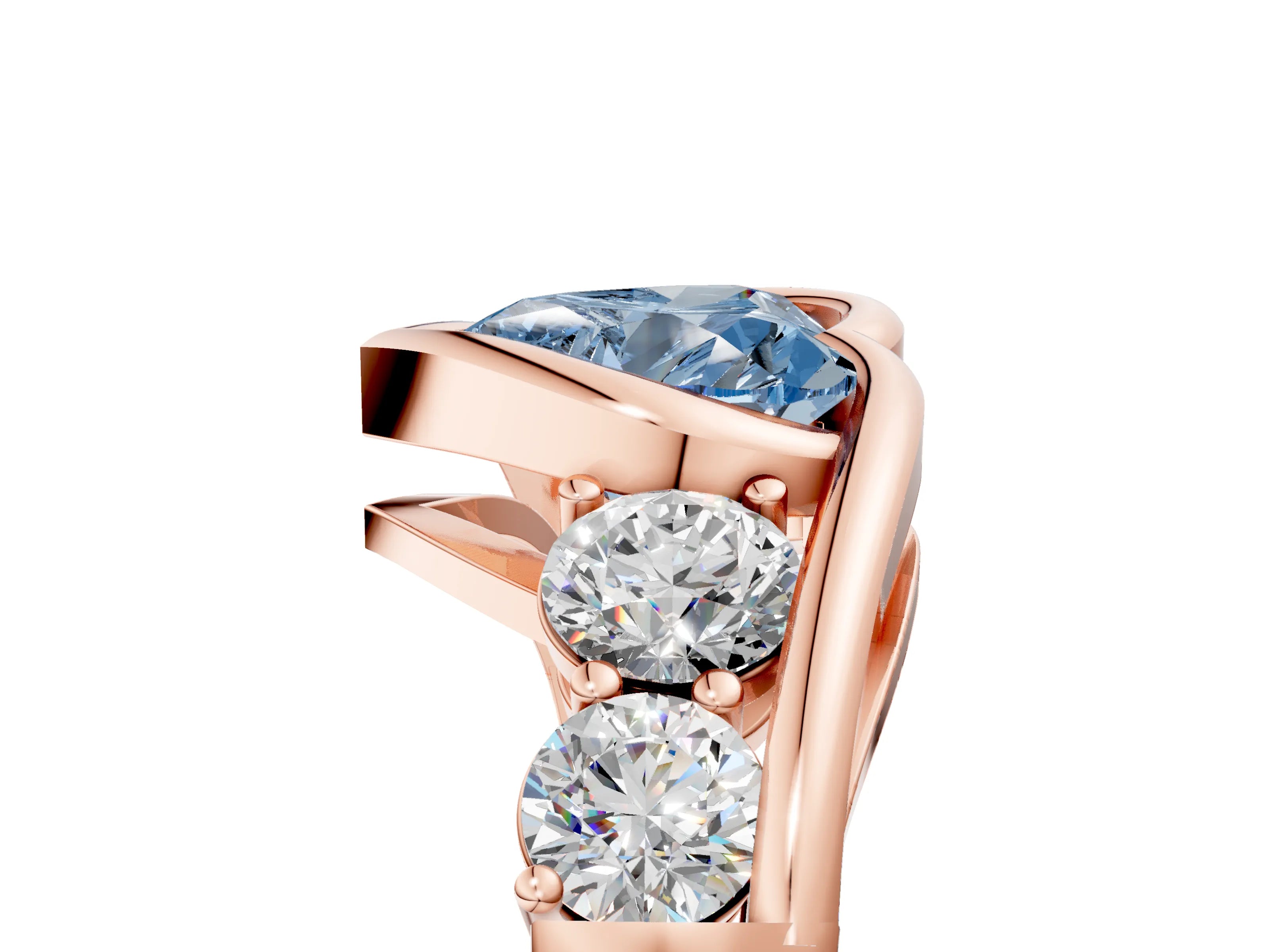 Rose gold Bezel Set Fancy Blue Heart Cut Diamond Split Shank Ring_5