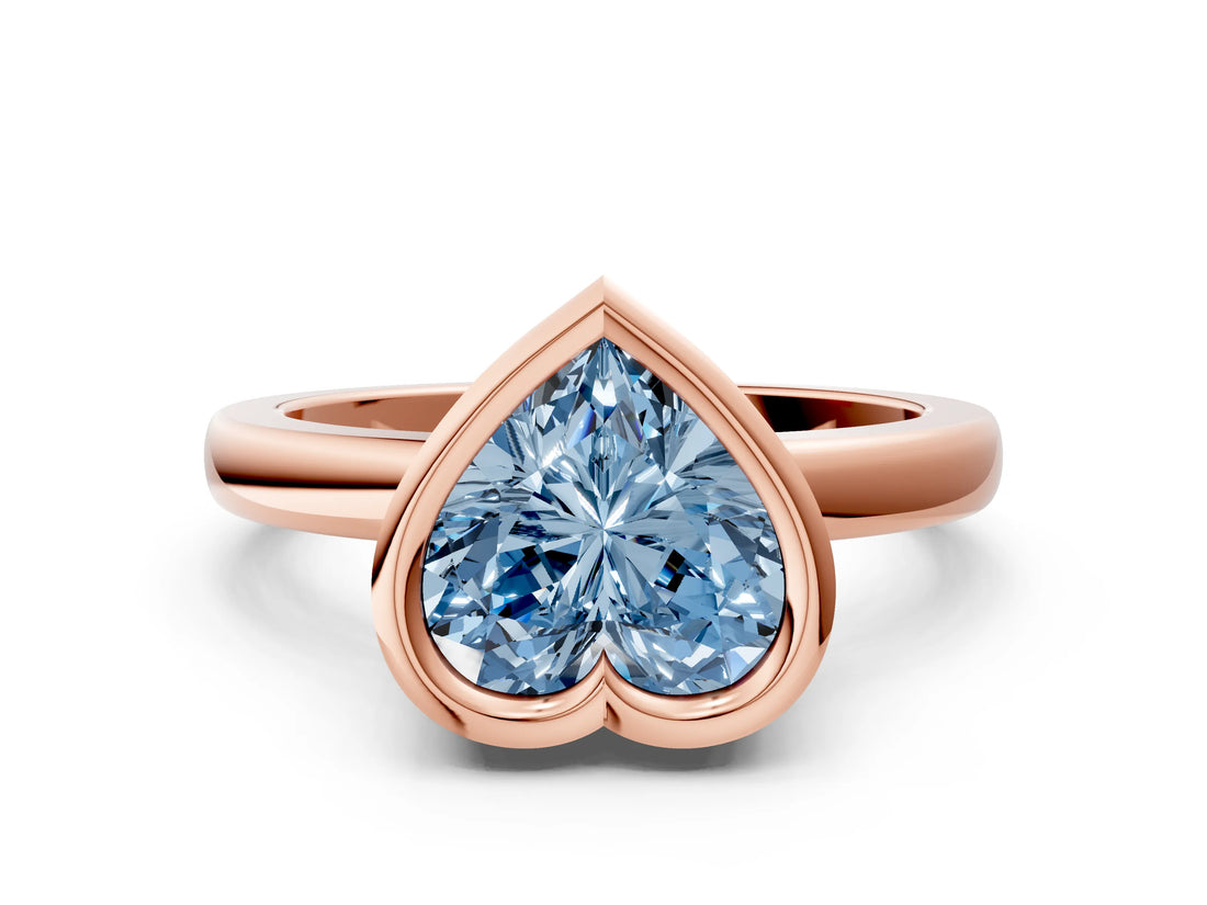 Rose gold Bezel Set Fancy Blue Heart Cut Solitaire Engagement Ring with Classic Band