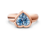 Rose gold Bezel Set Fancy Blue Heart  Solitaire Ring with Wide Band