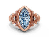 Rose gold Bezel Set Fancy Blue Marquise Cut Diamond Milgrain Band Ring