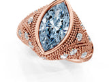 Rose gold Bezel Set Fancy Blue Marquise Cut Diamond Milgrain Band Ring_1