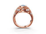 Rose gold Bezel Set Fancy Blue Marquise Cut Diamond Milgrain Band Ring_3