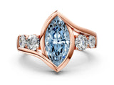 Rose gold Bezel Set Fancy Blue Marquise Cut Diamond Split Shank Ring