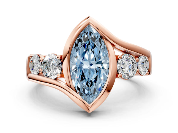 Rose gold Bezel Set Fancy Blue Marquise Cut Diamond Split Shank Ring