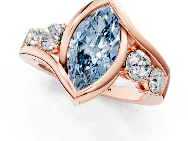 Rose gold Bezel Set Fancy Blue Marquise Cut Diamond Split Shank Ring