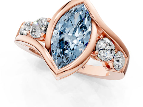 Rose gold Bezel Set Fancy Blue Marquise Cut Diamond Split Shank Ring_1