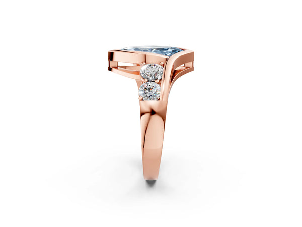 Rose gold Bezel Set Fancy Blue Marquise Cut Diamond Split Shank Ring