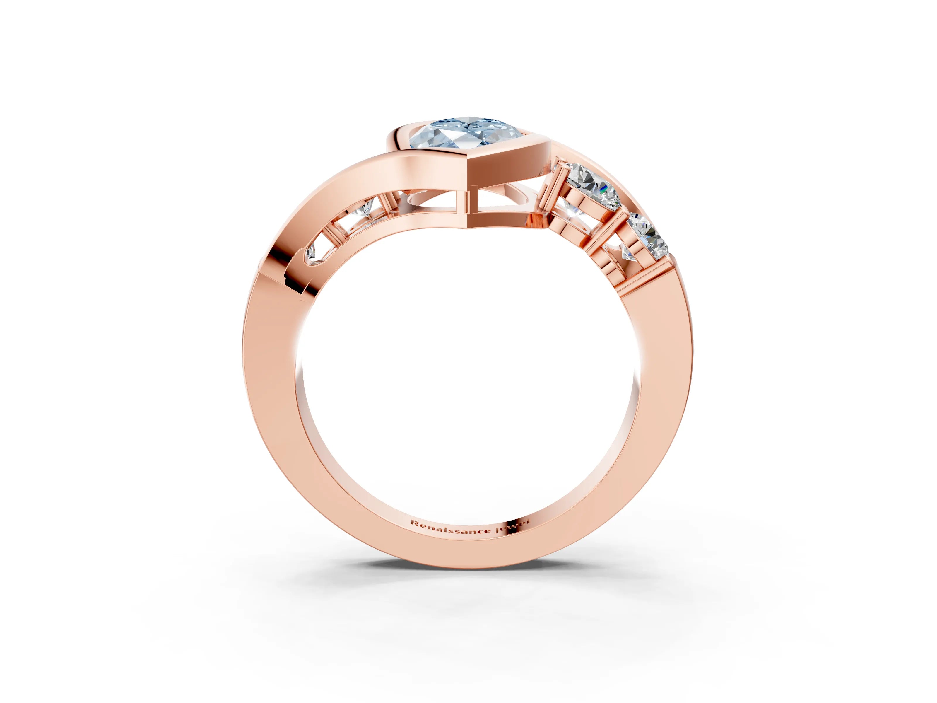 Rose gold Bezel Set Fancy Blue Marquise Cut Diamond Split Shank Ring_3