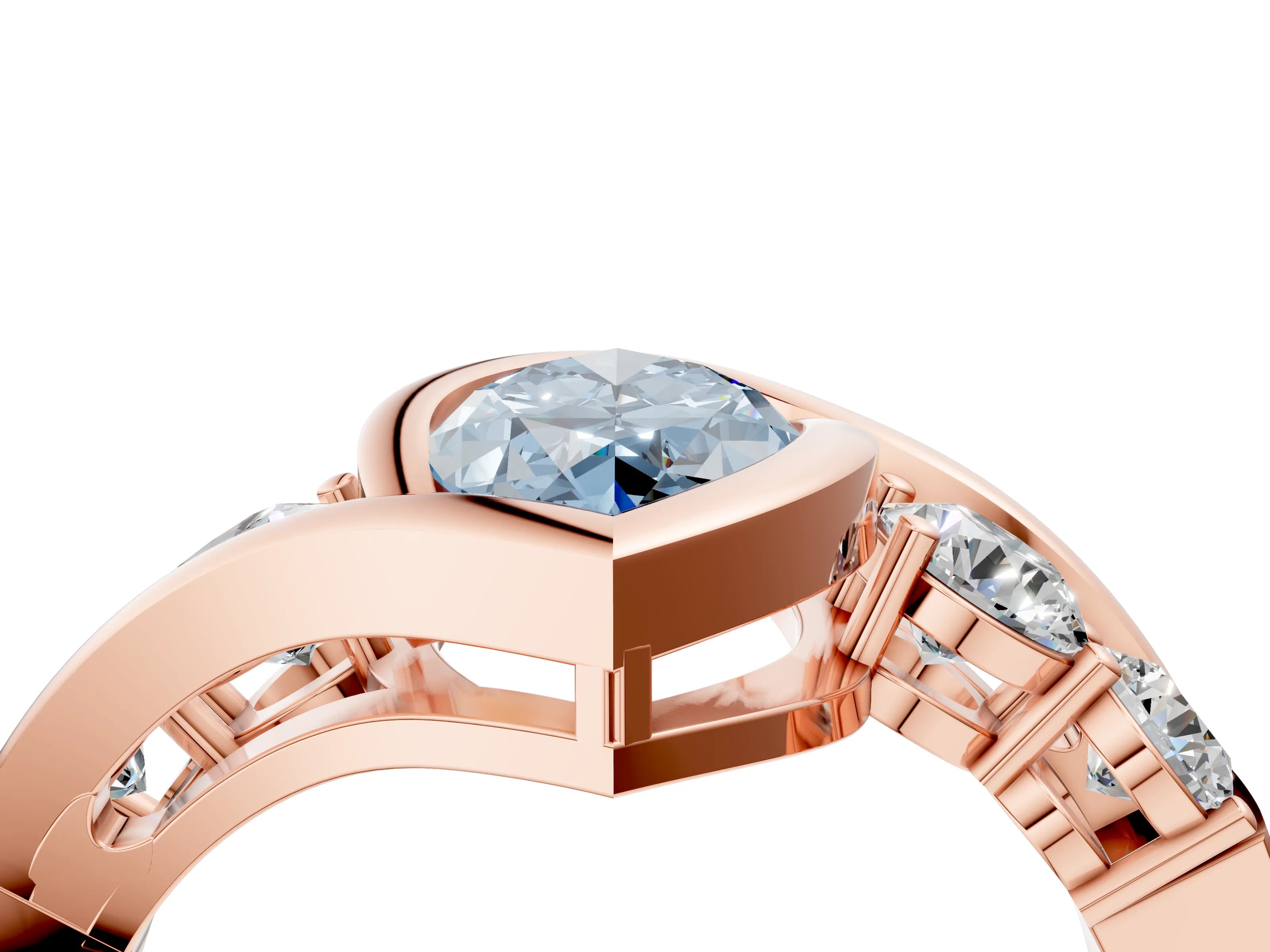 Rose gold Bezel Set Fancy Blue Marquise Cut Diamond Split Shank Ring_4
