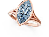 Rose gold Bezel Set Fancy Blue Marquise  Cut Solitaire Ring with Tapered Band 1