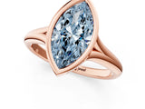 Rose gold Bezel Set Fancy Blue Marquise  Solitaire Diamond Ring with Smooth Band 1