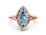 Rose gold Bezel Set Fancy Blue Marquise  Solitaire Diamond Ring with Smooth Band