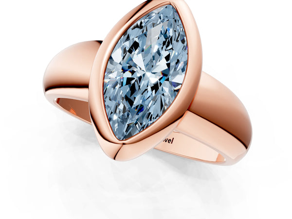 Rose gold Bezel Set Fancy Blue Marquise  Solitaire Ring with Wide Band
