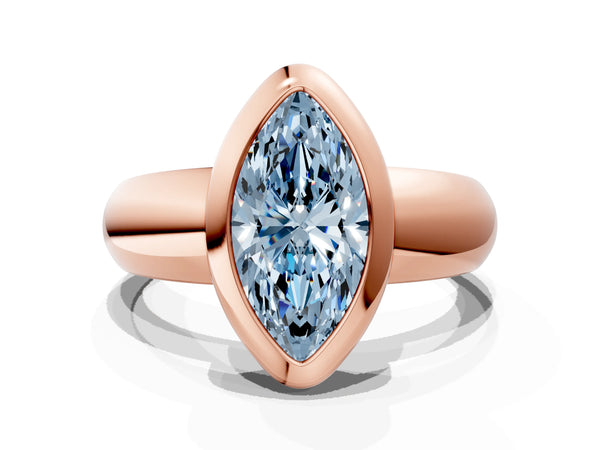 Rose gold Bezel Set Fancy Blue Marquise  Solitaire Ring with Wide Band