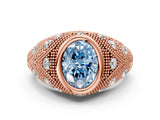 Rose gold Bezel Set Fancy Blue Oval Cut Diamond Milgrain Band Ring