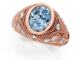 Rose gold Bezel Set Fancy Blue Oval Cut Diamond Milgrain Band Ring_1