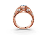 Rose gold Bezel Set Fancy Blue Oval Cut Diamond Milgrain Band Ring_3