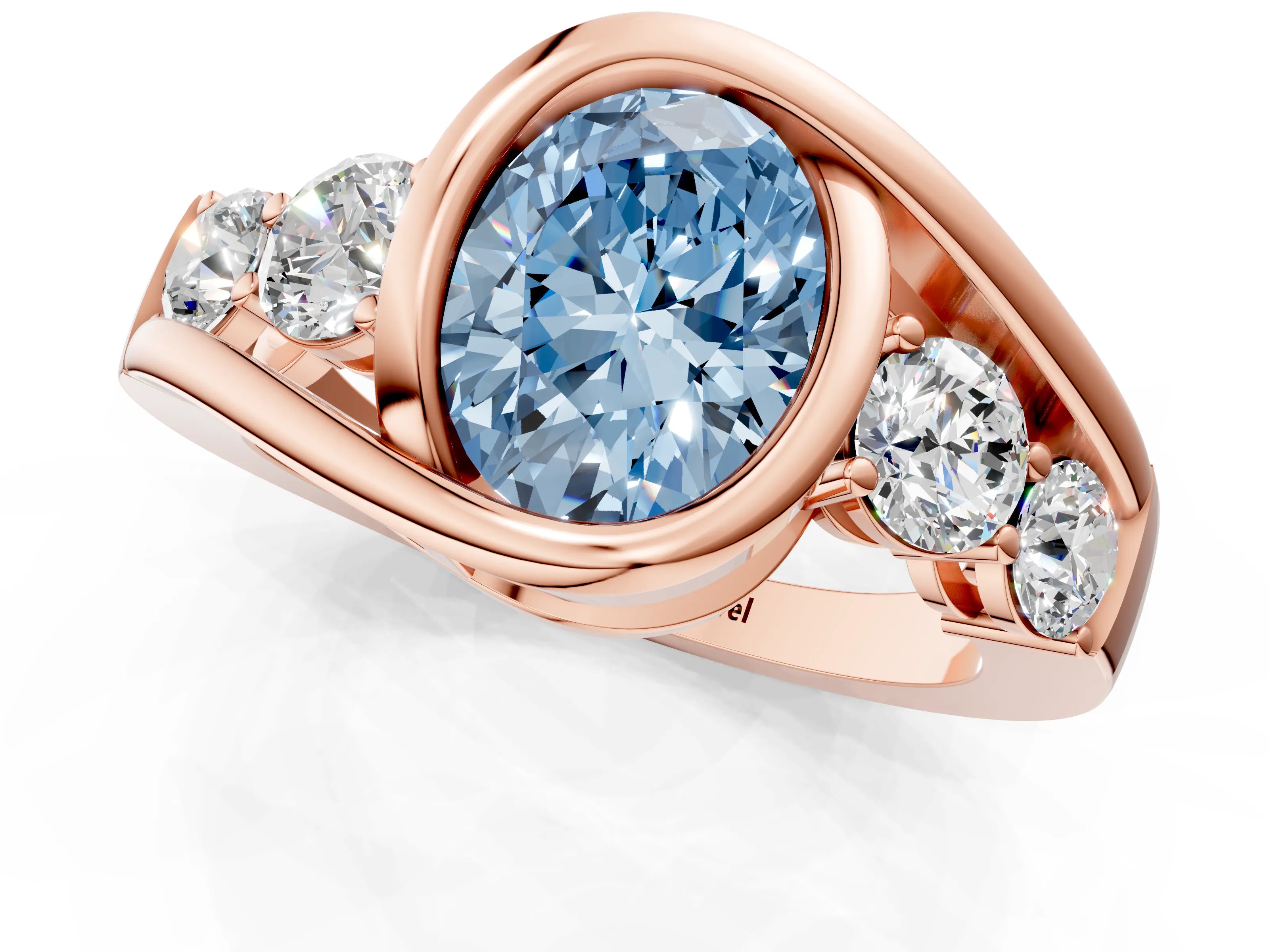 Rose gold Bezel Set Fancy Blue Oval Cut Diamond Split Shank Ring_1