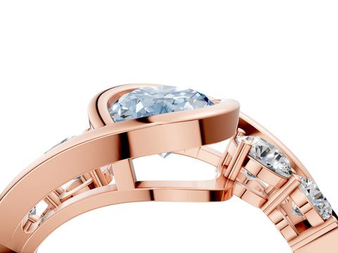 Rose gold Bezel Set Fancy Blue Oval Cut Diamond Split Shank Ring_4