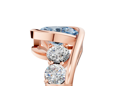 Rose gold Bezel Set Fancy Blue Oval Cut Diamond Split Shank Ring_5