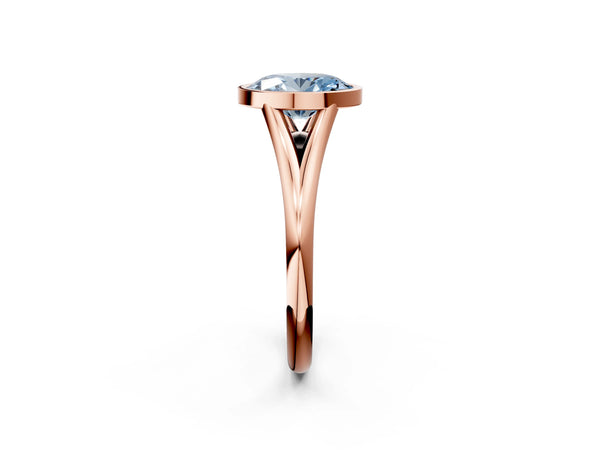 Rose Gold Oval Bezel Solitaire Engagement Ring Setting for Fancy Blue Center with V Split Shank