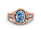Rose gold Bezel Set Fancy Blue Oval  Diamond Milgrain Pave Engagement Ring_33